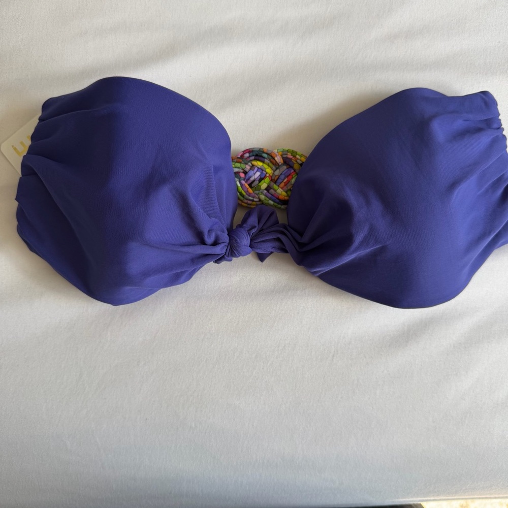 NWT L*Space "Tesserae" Purple Iris Colorful Knot Macrame Back Bandeau Bikini - Picture 4 of 17